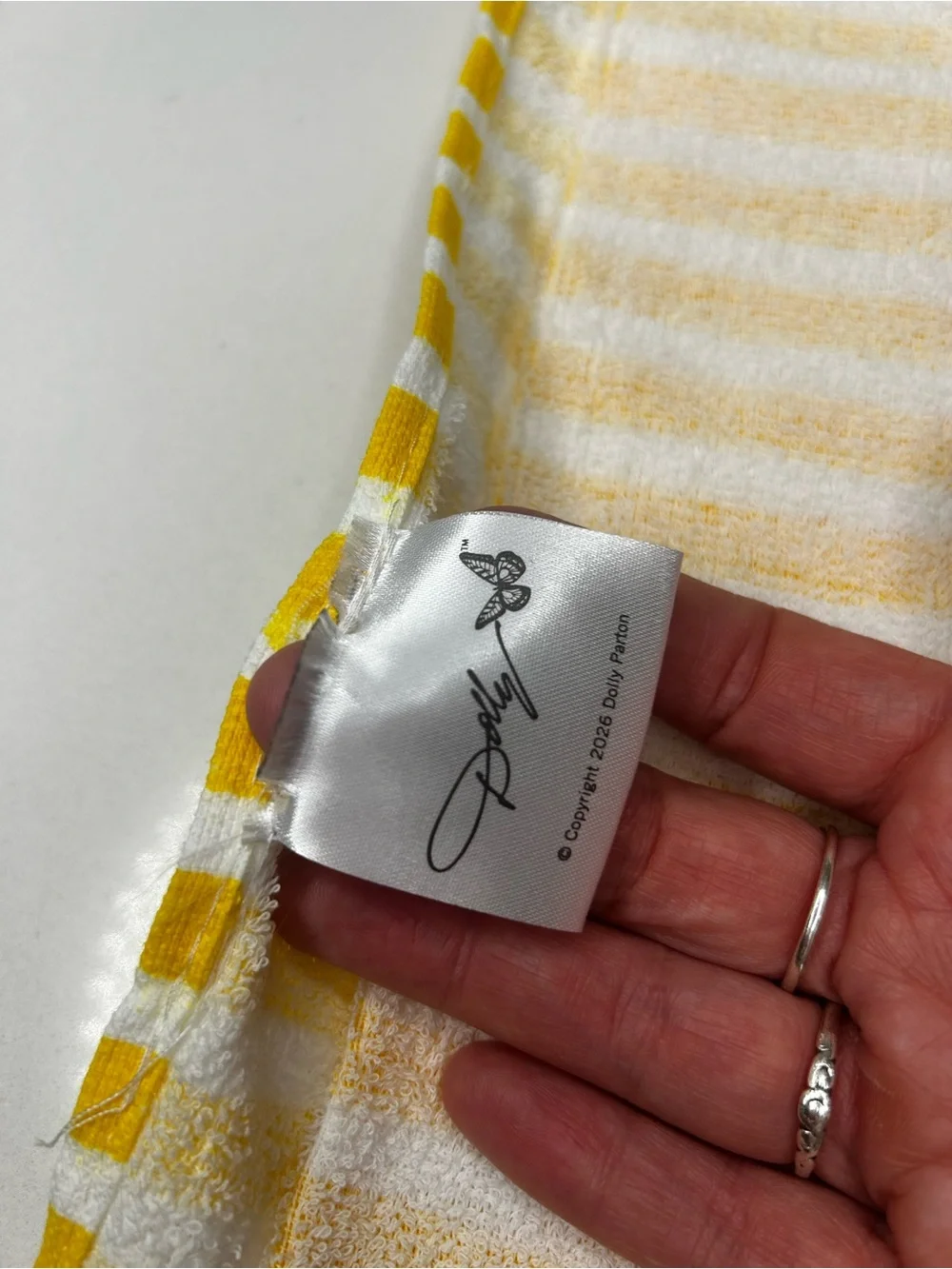NEW Dolly Parton Yellow & White Striped butterfly fridge towel Snap 100% cotton